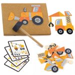 Drewniana Przybijanka Pojazdy budowlane 45 elementów Viga Toys Montessori