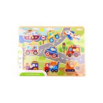 TOOKY TOY Drewniane Puzzle Montessori Transport Pojazdy z Pinezkami Do Dopasowania