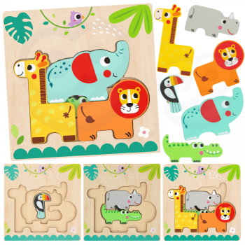 Tooky Toy Drewniane Puzzle Montessori Wielowarstwowe Tablica Zwierzątka Leśne 7 el.