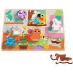 Tooky Toy Drewniane Puzzle Montessori Zwierzątka Dom Dopasuj Kształty